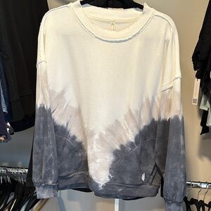 FP MOVEMENT by Free People Cream and Gray Tie-Dye Sweatshirt